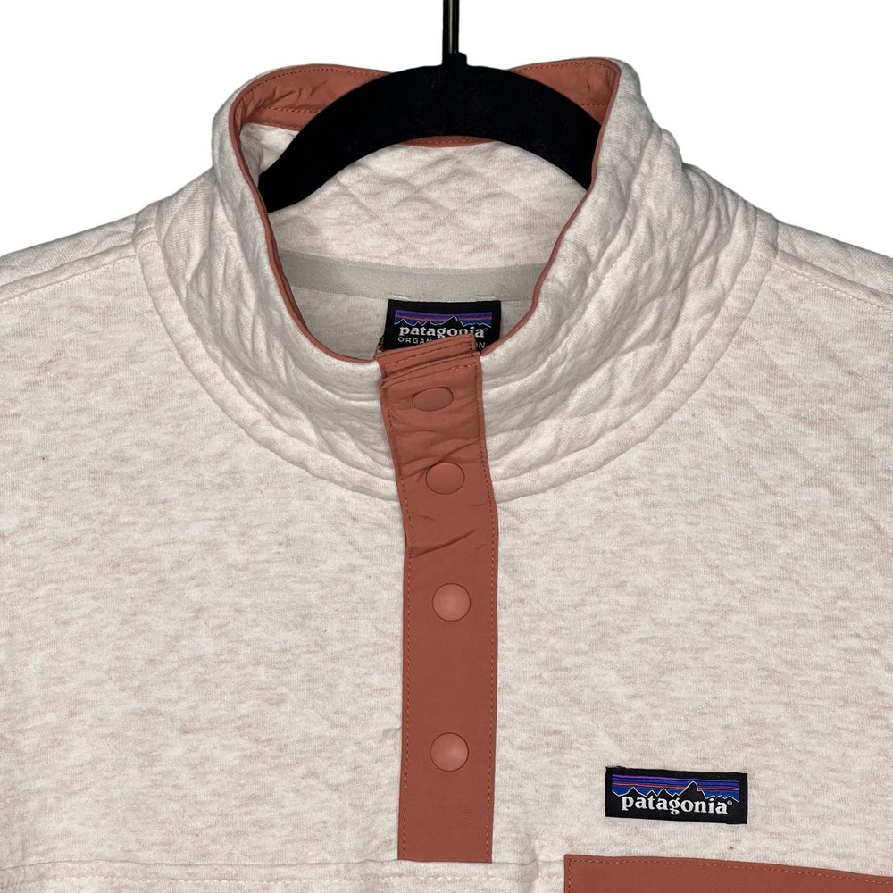 Patagonia Quilted Cowl Sweatshirt in Cream with Brown Trim - Picture 12 of 15